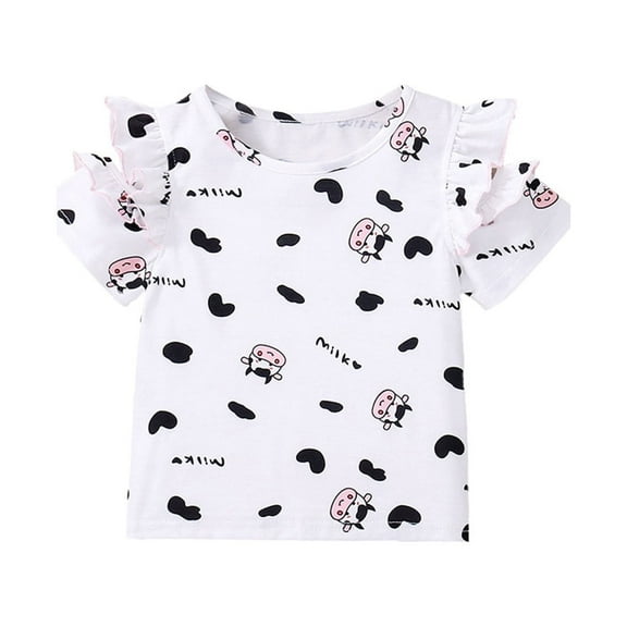 Coerni Kids Toddler Baby Girls Spring Summer Cartoon Cow Print Short Sleeve T Shirt Tops Clothes Cute Girl Shirts