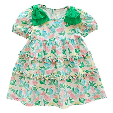 Coerni Kids Toddler Girls Summer Beach Dresses Ruffle Short Sleeved Floral Pattern Dress Party Casual Clothes Outfit