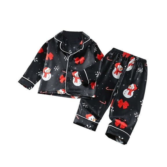 Coerni Kids Velvet Pajamas Toddler Button-Down Letter Print Long-Sleeve T-Shirt Top   Pants 2PCS Christmas Outfits Clothes