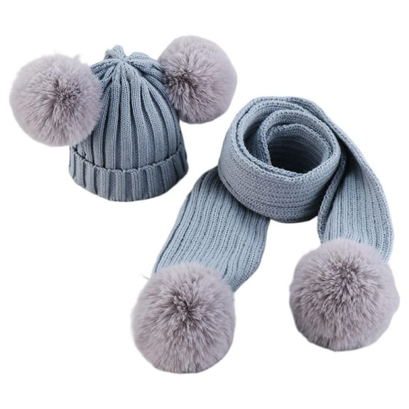 Coerni Kids Winter Hats 2PCS Baby Knitting Wool Hemming Keep Warm Winter Hiarball Cap Hat   Scarf Set Youth Scarf Girl