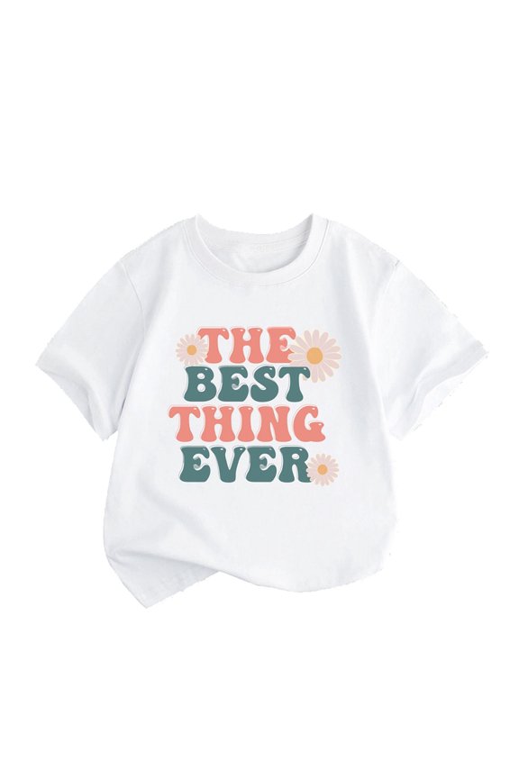 Coerni Kods Comfy Tees Toddler Boys Girls THE BEST THING EVER Cartoon Print Boys Girls Tops Summer Short Sleeve T Shirt