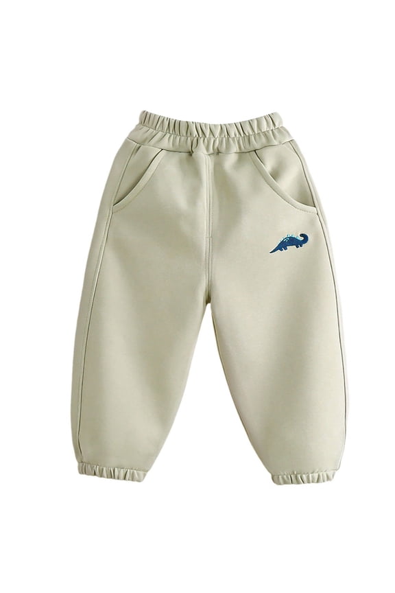 Coerni Little Boys Athletic Pants Cute Dinosaur Embroidery Elastic Waist Jogger Pants Kids Loose Casual Sweatpants Back to School