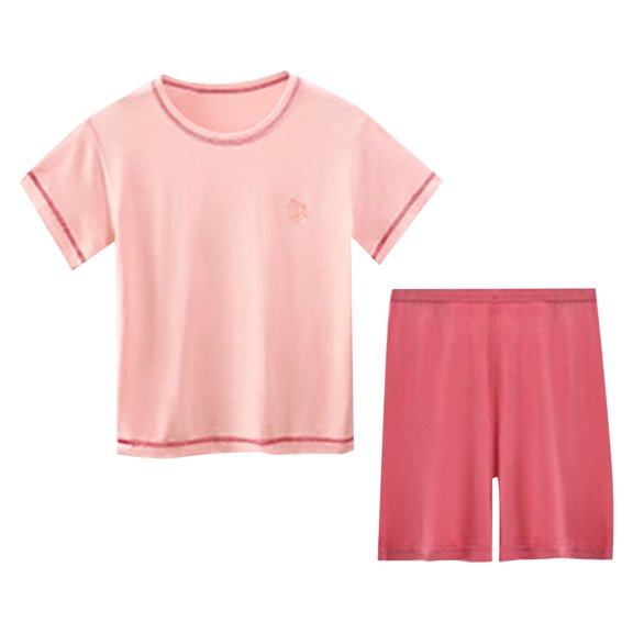 Coerni Little Boys Girls Summer Home Clothing 2pc Set Solid Short Sleeve Round Neck Top Shorts Cotton Soft Outfit for Kids