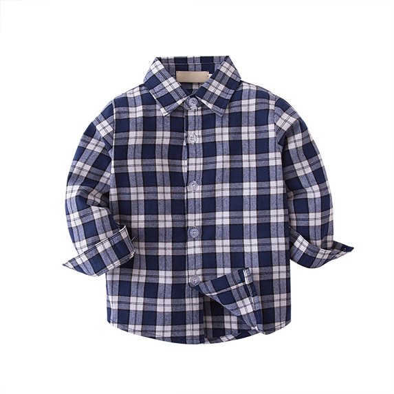 Coerni Little Boys Long Sleeve Button Down Casual Dress Shirt Plaid Buttons Shirt Boys Casual Shirt Gentleman Outfit