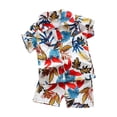 thumbnail image 1 of Coerni Little Boys Summer Outfit Short Sleeve Tropical Botanical Print Lapel Shirt Shorts 2pc Suit Seaside Casual Clothes, 1 of 3