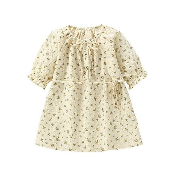 Coerni Little Girl Round Neck Floral Print Swing Dress Simple Frock Short Fly Sleeve Dress Kids Cute Rustic Summer Outfits