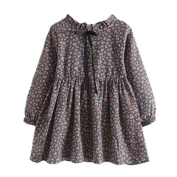 Coerni Little Girls Floral Dress Long Sleeve Ruffled Cute Autumn Winter A-Line Dress Girls Cotton Playwear Dresses