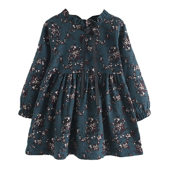 Coerni Little Girls Floral Dress Long Sleeve Ruffled Cute Autumn Winter A-Line Dress Girls Cotton Playwear Dresses