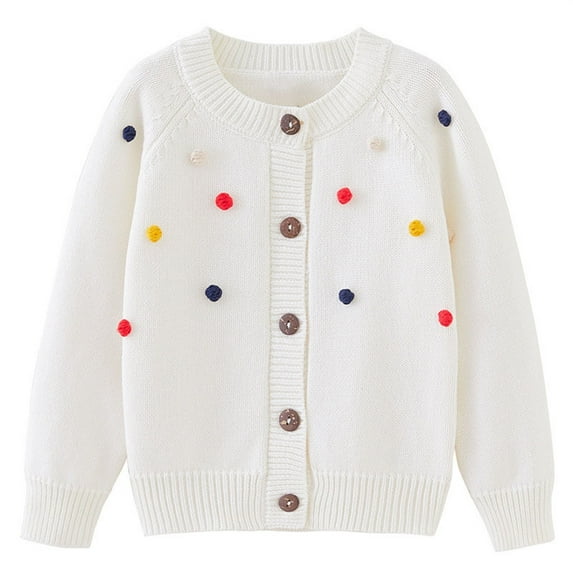 Coerni Little Girls Long Sleeve Cable Knit Cardigan Sweater Kids Toddler Crewneck Button Up Sweater Jacket Baby Coat