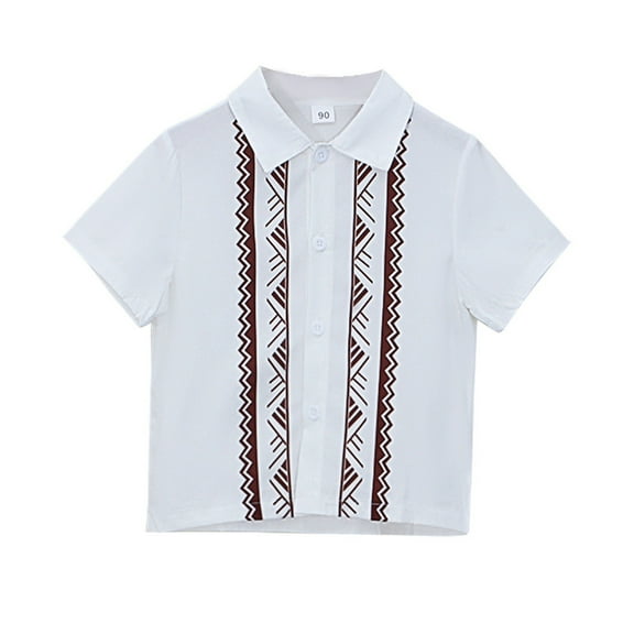 Coerni Mexican Shirts for Boys Kids Traditional Embroidered Gentleman Symmetrical Ripple Short Sleeve Button Lapel Shirt