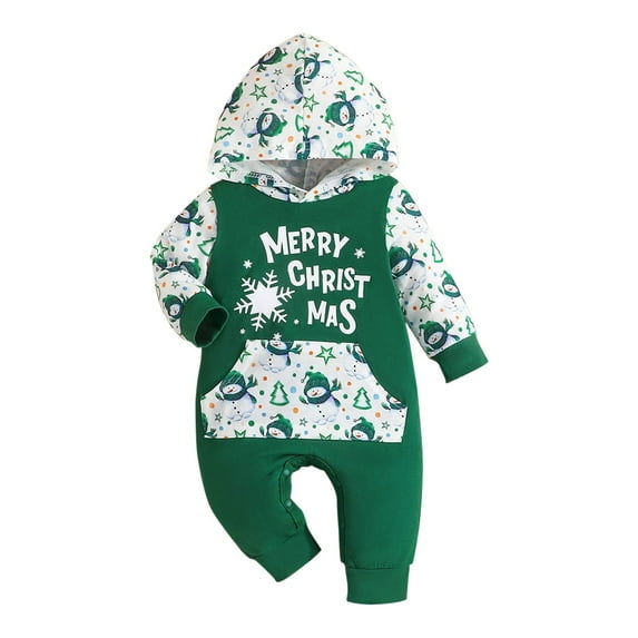 Coerni My First Christmas Baby Girl Boy Outfit Santa Letter Print Pocket Long Sleeve Hooded Romper Jumpsuit Xmas Clothes