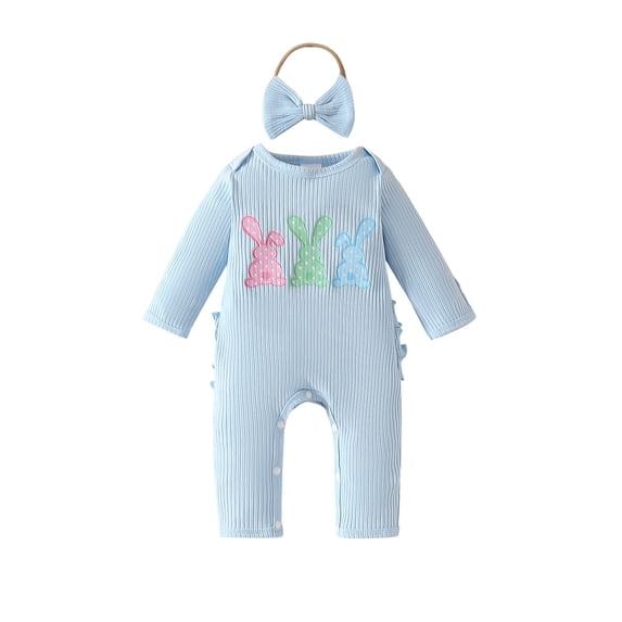 Coerni My First Easter Baby Girl Outfit Carrot Bunny Romper Jumpsuit Ruffle Butt New Born 1st Easter One Piece Clothes with Headband