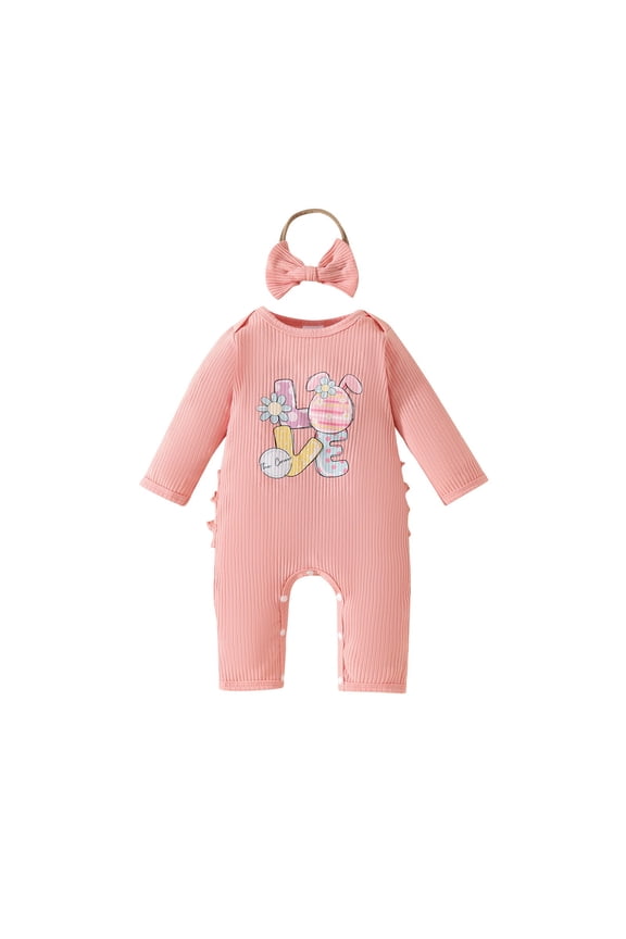 Coerni My First Easter Baby Girl Outfit Carrot Bunny Romper Jumpsuit Ruffle Butt New Born 1st Easter One Piece Clothes with Headband
