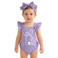 thumbnail image 1 of Coerni My First Easter Baby Girl Outfit New Born Romper Set Ruffle Rabbit Ears Bubble Jumpsuit Bunny Tail Clothes with Bow Headband, 1 of 7