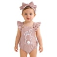 thumbnail image 1 of Coerni My First Easter Baby Girl Outfit New Born Romper Set Ruffle Rabbit Ears Bubble Jumpsuit Bunny Tail Clothes with Bow Headband, 1 of 3