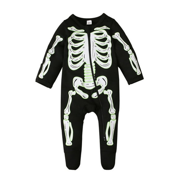 Coerni My First Halloween Jumpsuit Baby Girl Boy Sweatsuit Skeleton Glow-in-The-Dark Cotton Romper Top Halloween Zipper Clothes