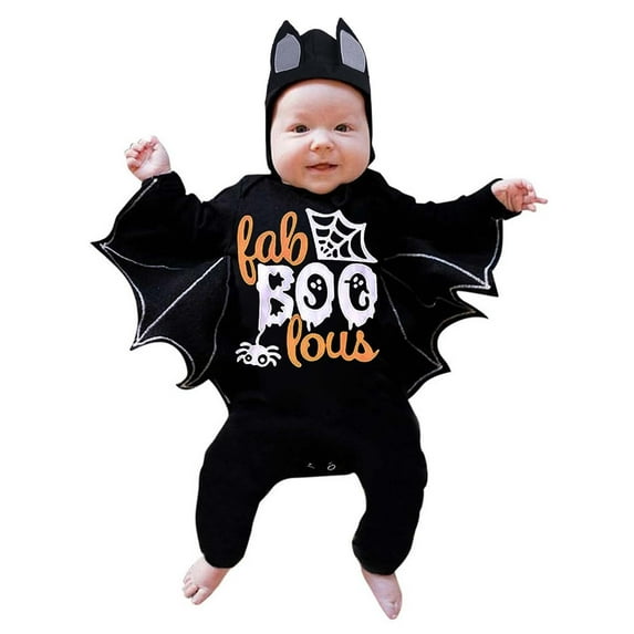 Coerni My First Halloween Outfit New Born Baby Boy Girl 𝗖osplay Clothes Toddler Bat 𝗖ostume Hooded Romper Jumpsuit Playsuit