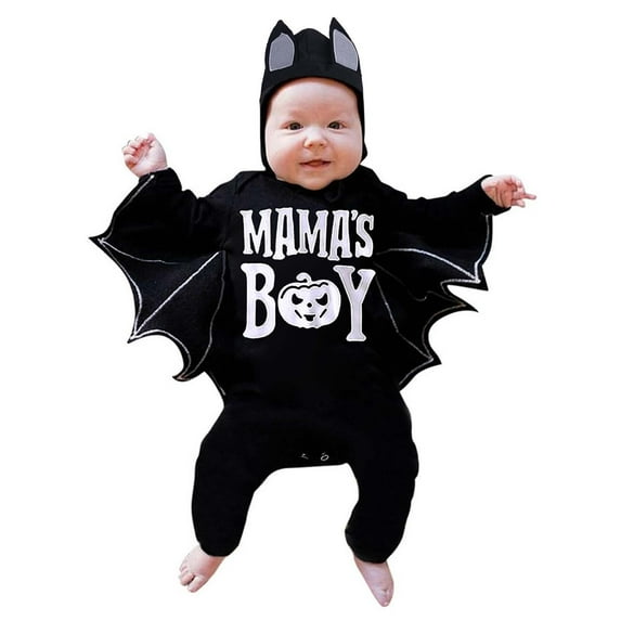 Coerni My First Halloween Outfit New Born Baby Boy Girl 𝗖osplay Clothes Toddler Bat 𝗖ostume Hooded Romper Jumpsuit Playsuit
