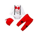 thumbnail image 1 of Coerni My First Valentines Day Baby Boy Outfit Letter Print Long Sleeve Romper Tops+Pants+Hat 3Pcs New Born Spring Clothes Set, 1 of 6