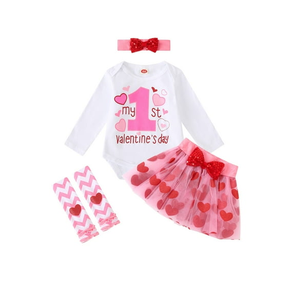 Coerni My First Valentines Day Outfits New Born Baby Girls Cute Heart Onesie Bodysuit Tulle Tutu Skirt Set Sequin Headband Socks