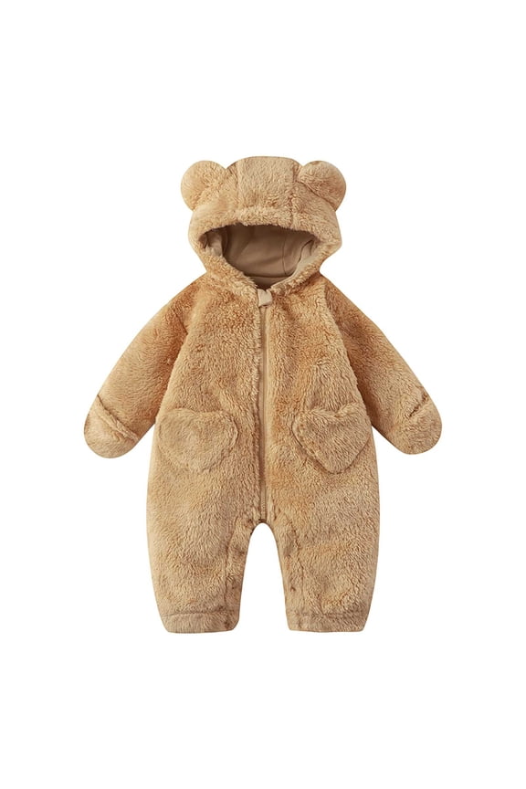 Coerni New Born Baby Animal Halloween Onesie Boys Girls Teddy Bear Sherpa Fleece One Piece Romper Hooded Fuzzy Long Jumpsuit