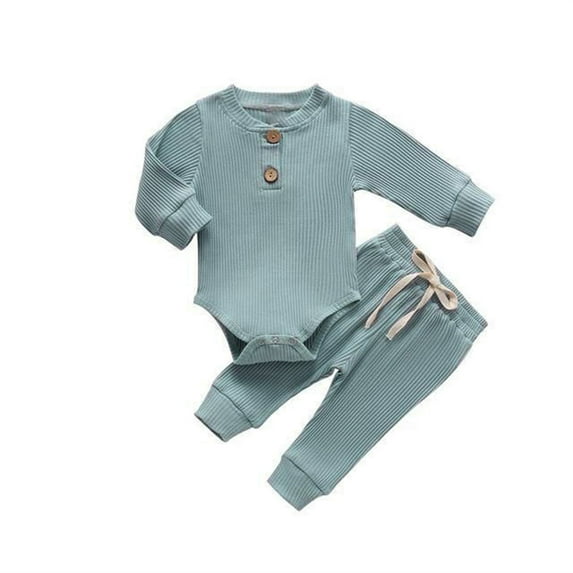 Coerni New Born Baby Boy Girl Clothes Cotton Long Sleeve Romper and Long Pants Toddler Solid Color Fall Winter Outfits