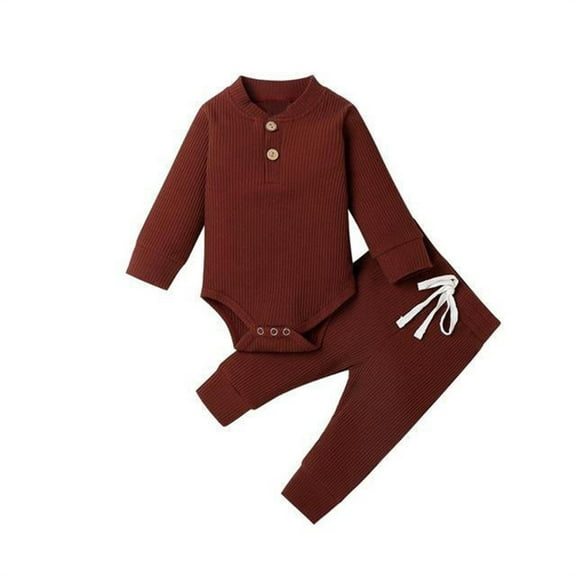 Coerni New Born Baby Boy Girl Clothes Cotton Long Sleeve Romper and Long Pants Toddler Solid Color Fall Winter Outfits