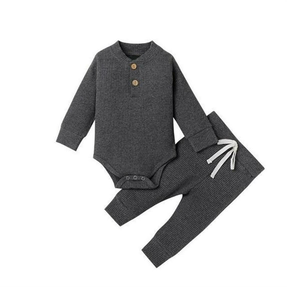 Coerni New Born Baby Boy Girl Clothes Cotton Long Sleeve Romper and Long Pants Toddler Solid Color Fall Winter Outfits
