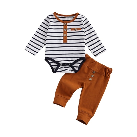 Coerni New Born Baby Boy Girl Clothes Set Cotton Long Sleeve Romper Long Pants Striped Color Fall Winter Outfits