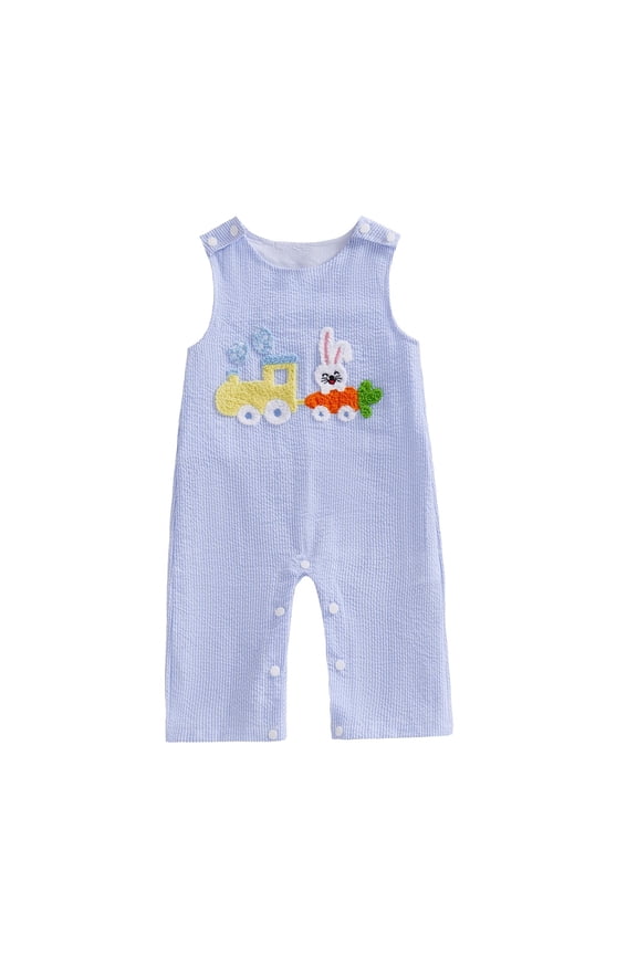 Coerni New Born Baby Boy Girl Easter Outfit Unisex Embroider Bunny Sleeveless Ribbed Romper Boy Easters Clothes Button Onesie