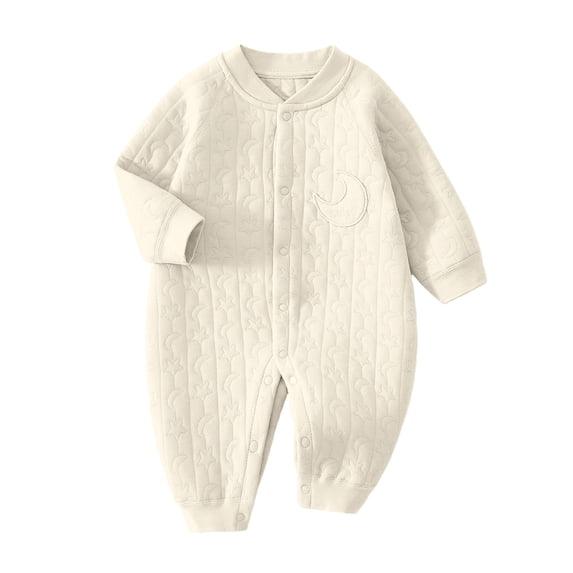 Coerni New Born Baby Cotton Outfits Romper Cute Star Jumpsuit Long Sleeve Button Down Bodysuit Overalls Plain Baggy Footless Onesie