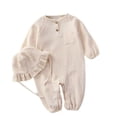 thumbnail image 1 of Coerni New Born Baby Girl Cotton Linen Romper with Hat Girls One-Piece Outfits Button Down Shirts Jumpsuit Ruffle Preemie Clothes, 1 of 9