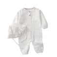 thumbnail image 1 of Coerni New Born Baby Girl Cotton Linen Romper with Hat Girls One-Piece Outfits Button Down Shirts Jumpsuit Ruffle Preemie Clothes, 1 of 9