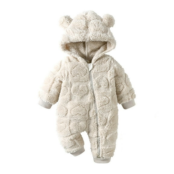 Coerni New Born Baby Hooded Fleece Rompers Jumpsuit Long Sleeve One Piece Outwear Solid Zip Sherpa Pa𝗷amas Outfits