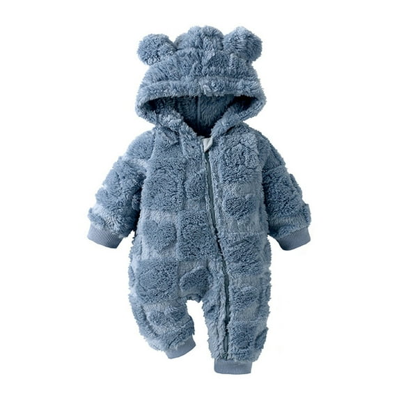 Coerni New Born Baby Hooded Fleece Rompers Jumpsuit Long Sleeve One Piece Outwear Solid Zip Sherpa Pa𝗷amas Outfits