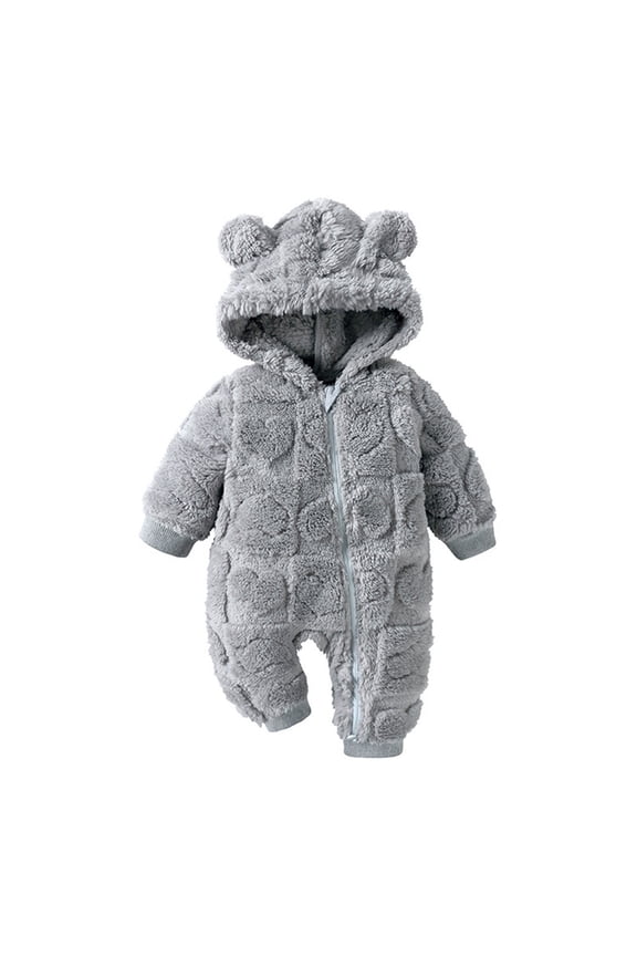 Coerni New Born Baby Hooded Fleece Rompers Jumpsuit Long Sleeve One Piece Outwear Solid Zip Sherpa Pa𝗷amas Outfits