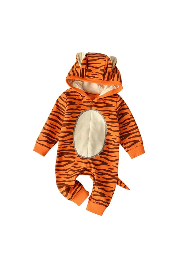 Coerni New Born Baby Orange Tiger Hooded Romper Halloween Dress Up Outfit Coverall Toddler Tail Onesi𝐞 Party Jumpsuit