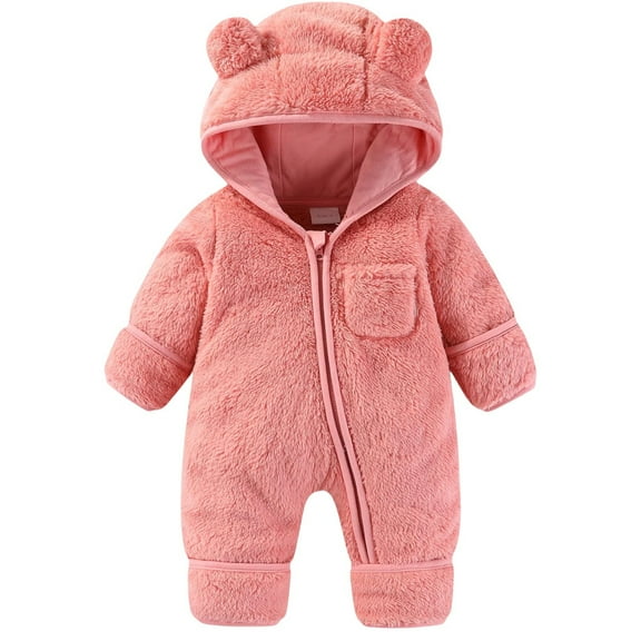 Coerni New Born Fleece Hooded Crawling Suit Cute Baby Bear Shape Jumpsuit Baby Boy Girl Cute Furry Hood Romper Winter Clothes