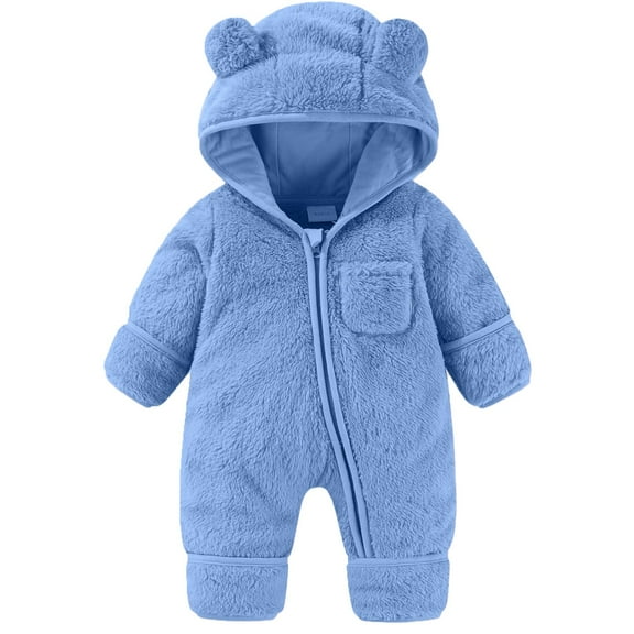 Coerni New Born Fleece Hooded Crawling Suit Cute Baby Bear Shape Jumpsuit Baby Boy Girl Cute Furry Hood Romper Winter Clothes