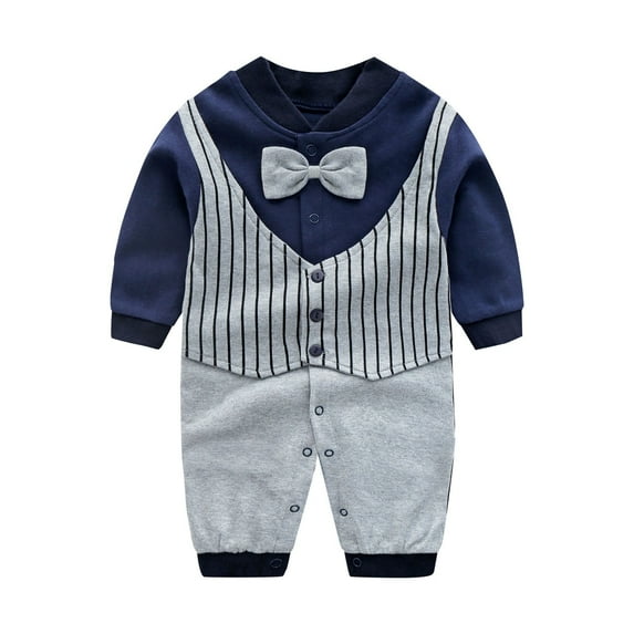 Coerni New Born Gentleman One Piece Long Sleeve Baby Boys Gentleman Formal Tuxedo Outfit Suit First Birthday Clothes