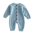thumbnail image 1 of Coerni New born Baby Boy Girl Fleece Romper Button Solid Romper Toddler Long Sleeve Knit Cotton Footless Outfits Clothes, 1 of 6