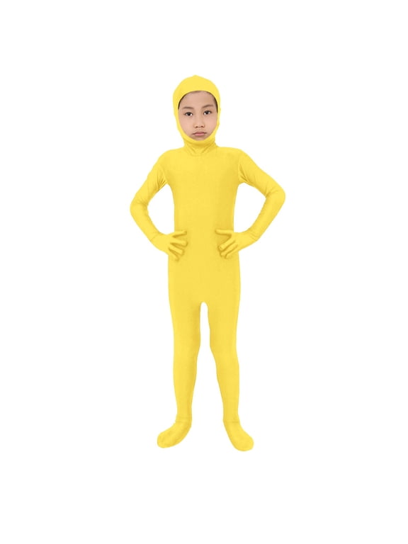 Coerni Orange Jumpsuit for Kids Festival Stretch Plain Unitard Spandex Bodysuit Boys Girls Halloween Open Face Full Body Suit