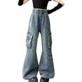 thumbnail image 1 of Coerni Oversize Baggy Cargo Denim Pants for Teen Girls Youth Kids Multi Pockets High Waist Wide Leg Jeans Streetwear Pants, 1 of 9