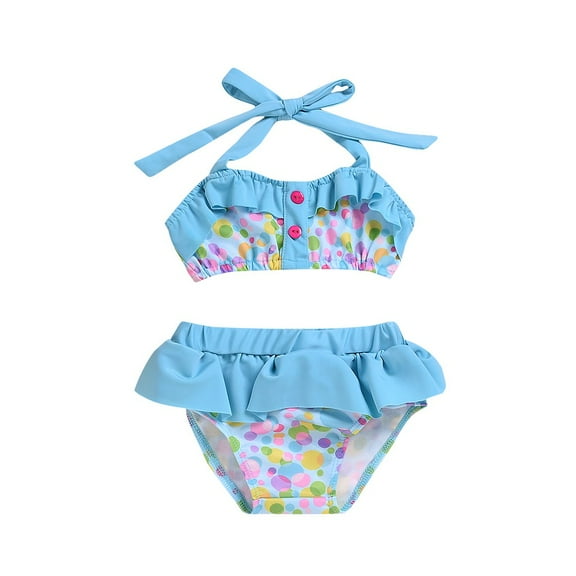 Coerni Polka Dot Ruffles Halter Swimwear 2pcs for Toddler Baby Girls Cute Bikini Suspender Top Bottoms Swimming Suit