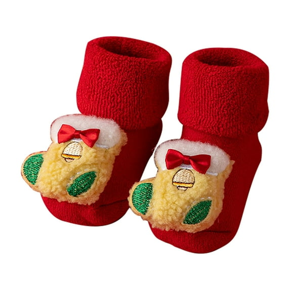 Coerni Rattle Socks Baby Christmas Baby Socks Little Boy Girl Christmas Socks Baby Non Slip First Socks With 3D Motifs Kids Stripes Socks