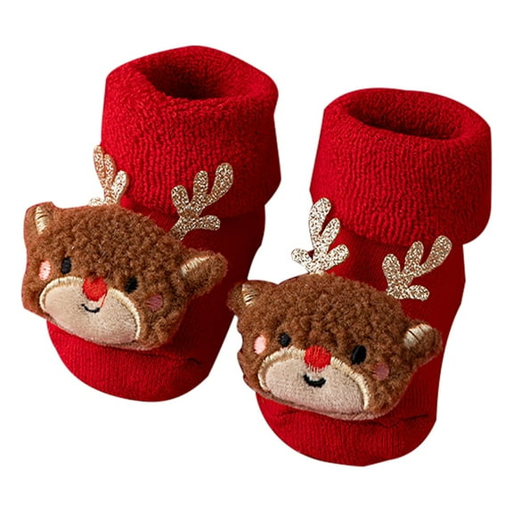 Coerni Rattle Socks Baby Christmas Baby Socks Little Boy Girl Christmas Socks Baby Non Slip First Socks With 3D Motifs Kids Stripes Socks