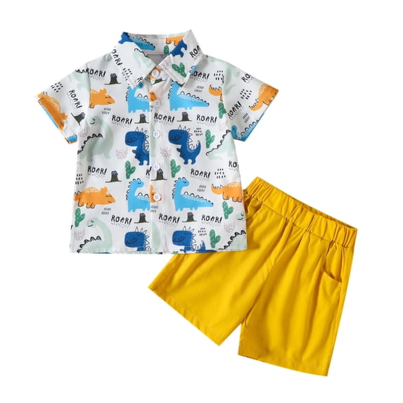 Coerni Short Sets for Boy, Toddler Boys Short Sleeve Cartoon Dinosaur Prints T Shirt Tops Shorts Kids Gentleman Outfits