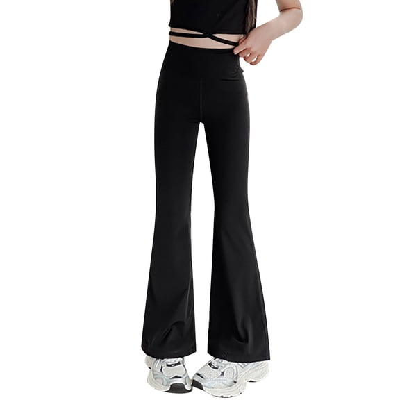 Coerni Solid Flare Leggings for Girls Cr𝐨ssover High Waisted Kids Bell Bottom Pants for Yoga Dance Gymnastics Clothes