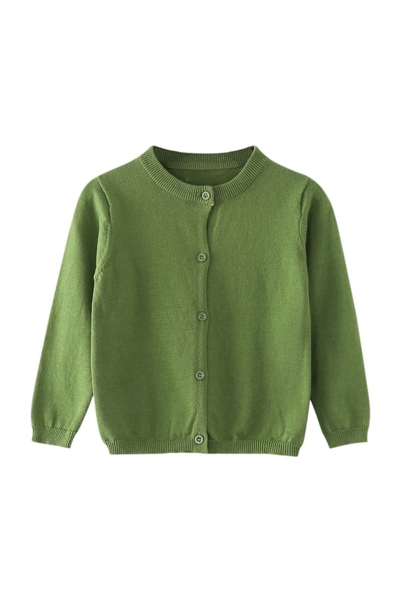 Coerni Solid Sweaters for Girls Crewneck Button-Up Cardigan Soft Comfy Long Sleeve Knit Tops Kids Back to School Clothes