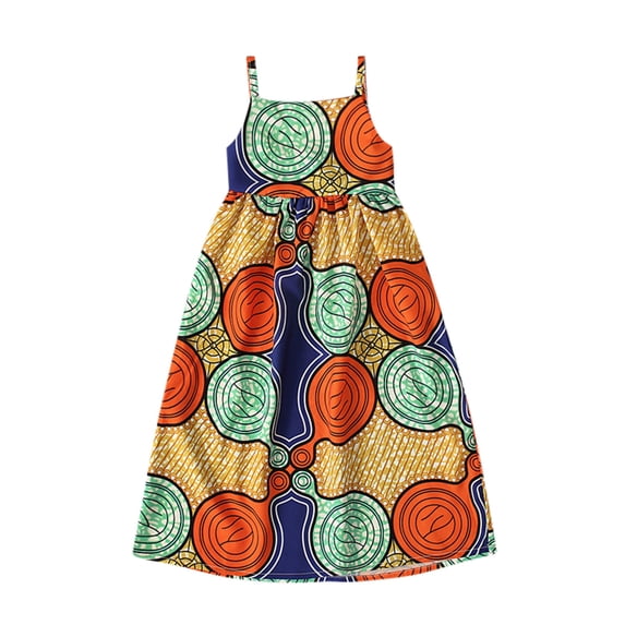 Coerni Summer Dress for Little Girls Ankara Sleeveless Causal Sundress Floral Print Backless Dresses Dashiki Playwear Dress